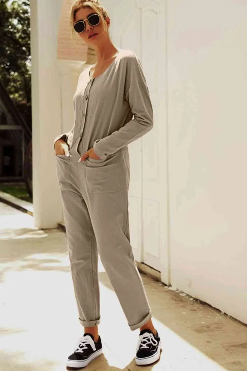 Chic Comfort Buttoned Jumpsuit with Pockets