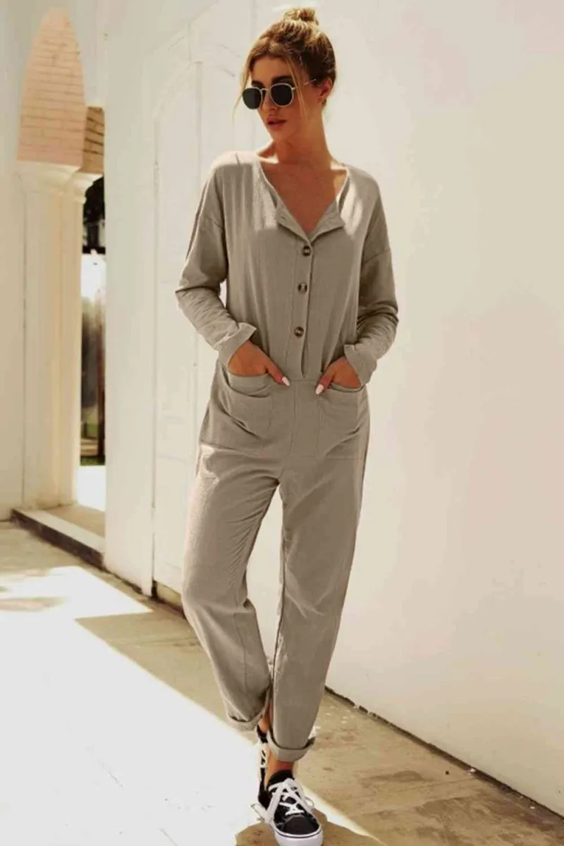 Chic Comfort Buttoned Jumpsuit with Pockets