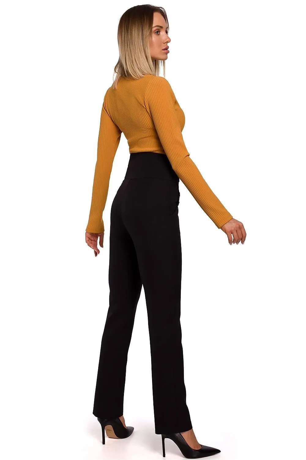 Chic High-Waisted Women's Trousers with Stylish Decorative Press-Studs