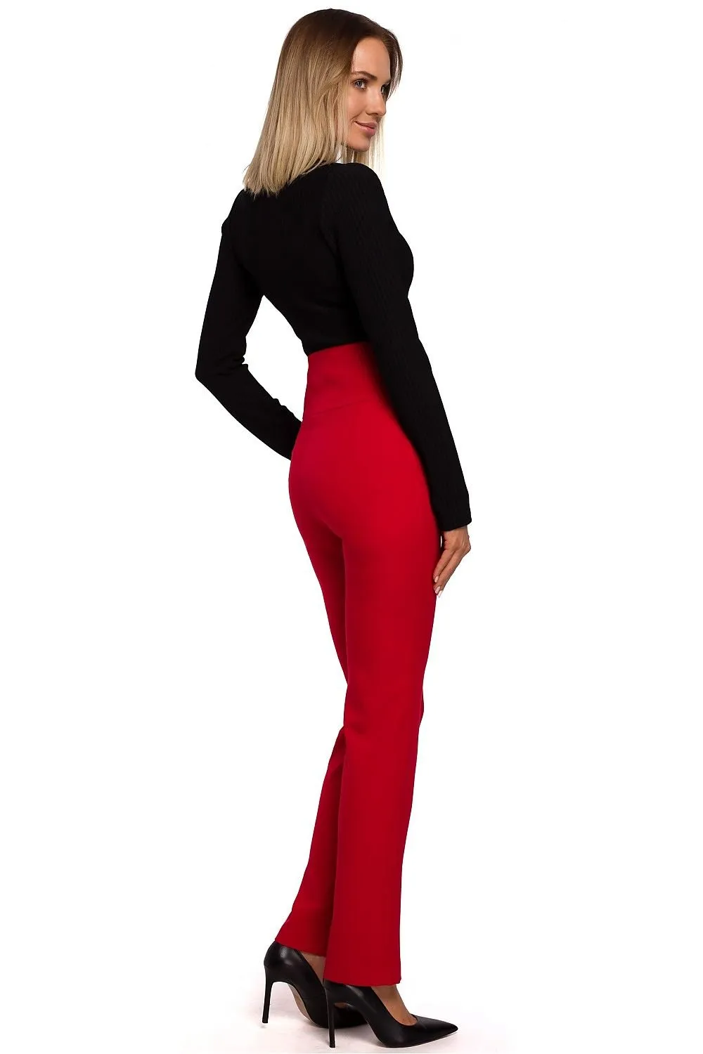 Chic High-Waisted Women's Trousers with Stylish Decorative Press-Studs