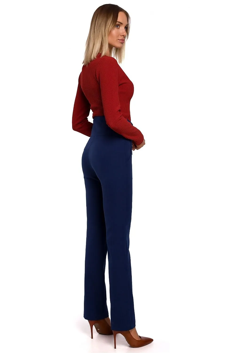 Chic High-Waisted Women's Trousers with Stylish Decorative Press-Studs