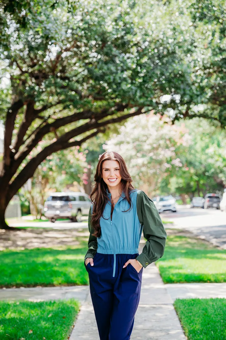 Color Block Zip Performance Jumpsuit