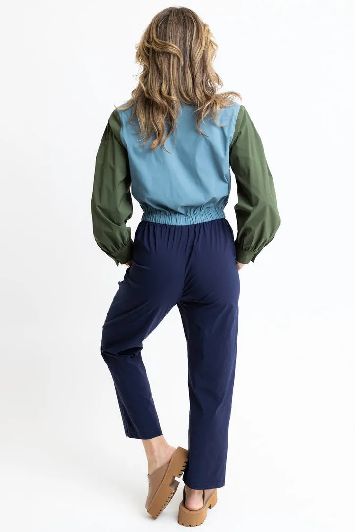 Color Block Zip Performance Jumpsuit