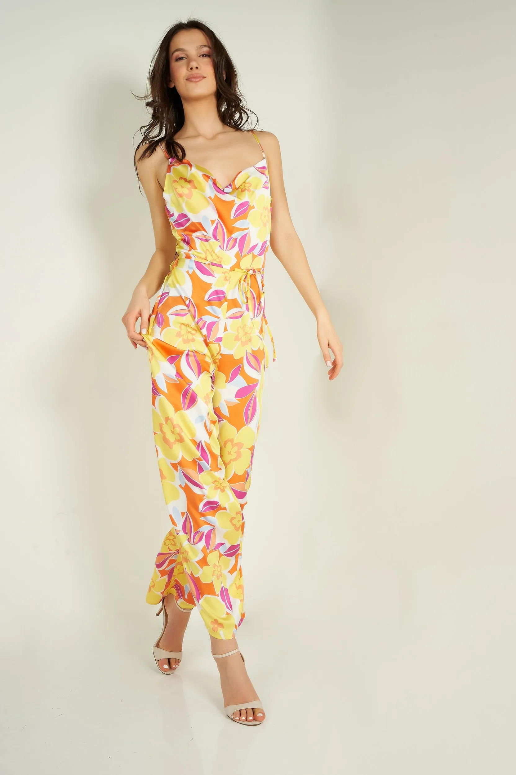 Combinaison fleurie en satin - MAGALI - (R-C11)
