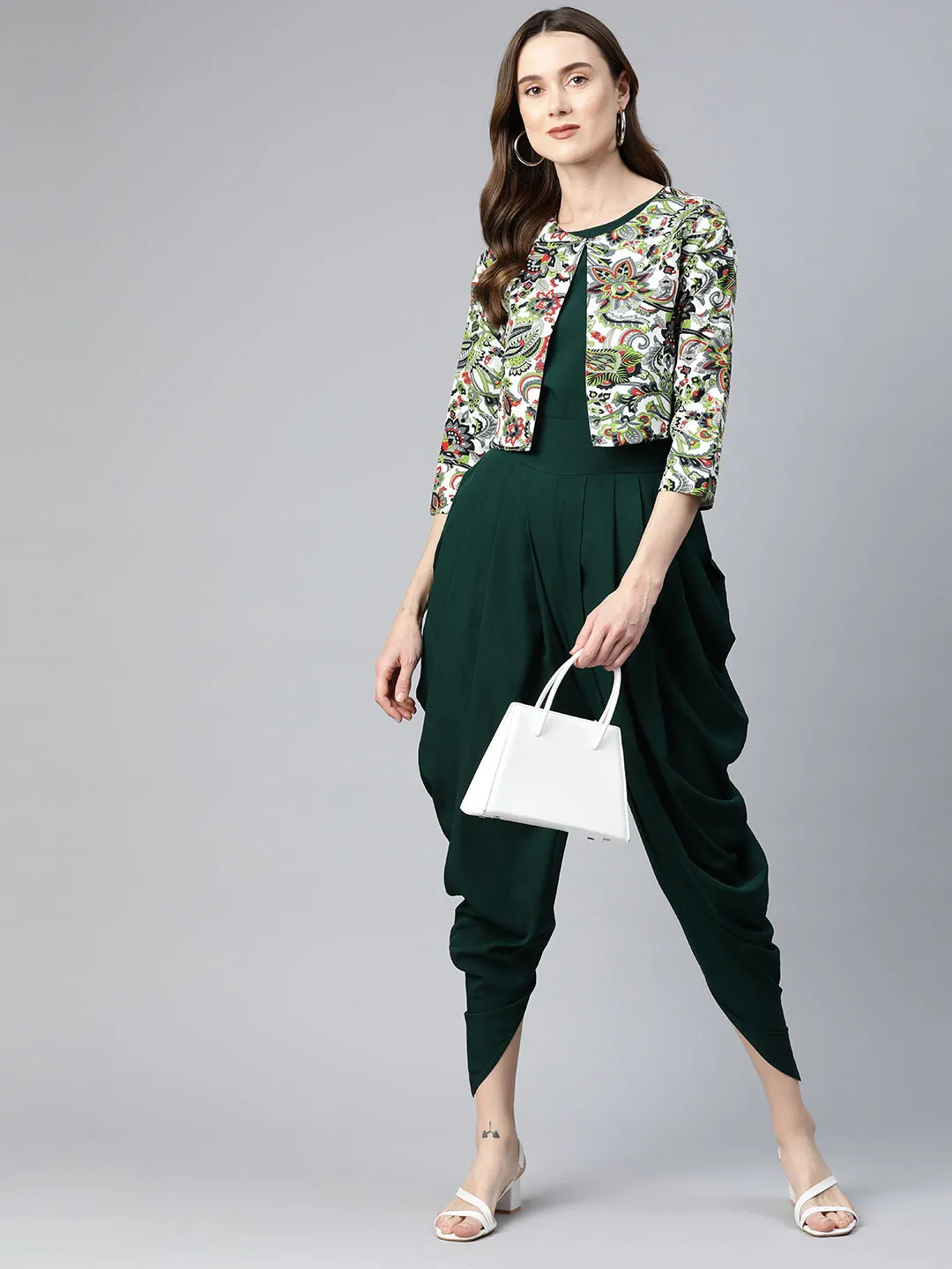 Cottinfab Solid Dhoti Jumpsuit with Jacket
