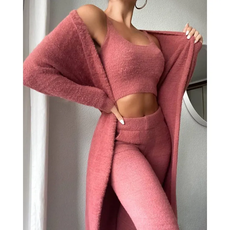 Cozy Pajama Set, 3 Piece Lounge Set Women Winter Dress