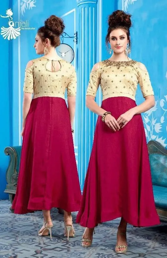 Cream & Maroon Cold Shoulder Embroidery Work Salwar Set