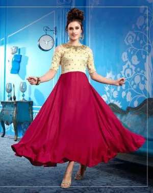 Cream & Maroon Cold Shoulder Embroidery Work Salwar Set