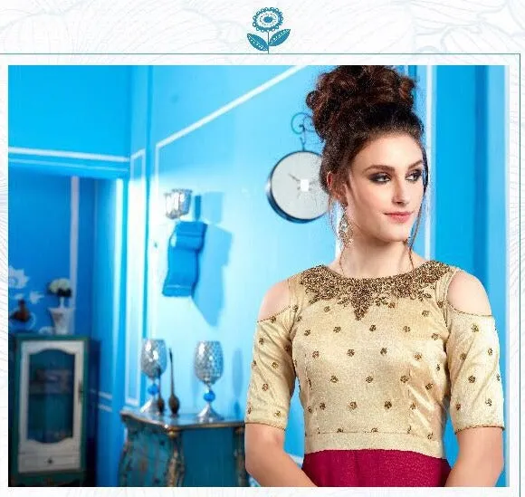 Cream & Maroon Cold Shoulder Embroidery Work Salwar Set