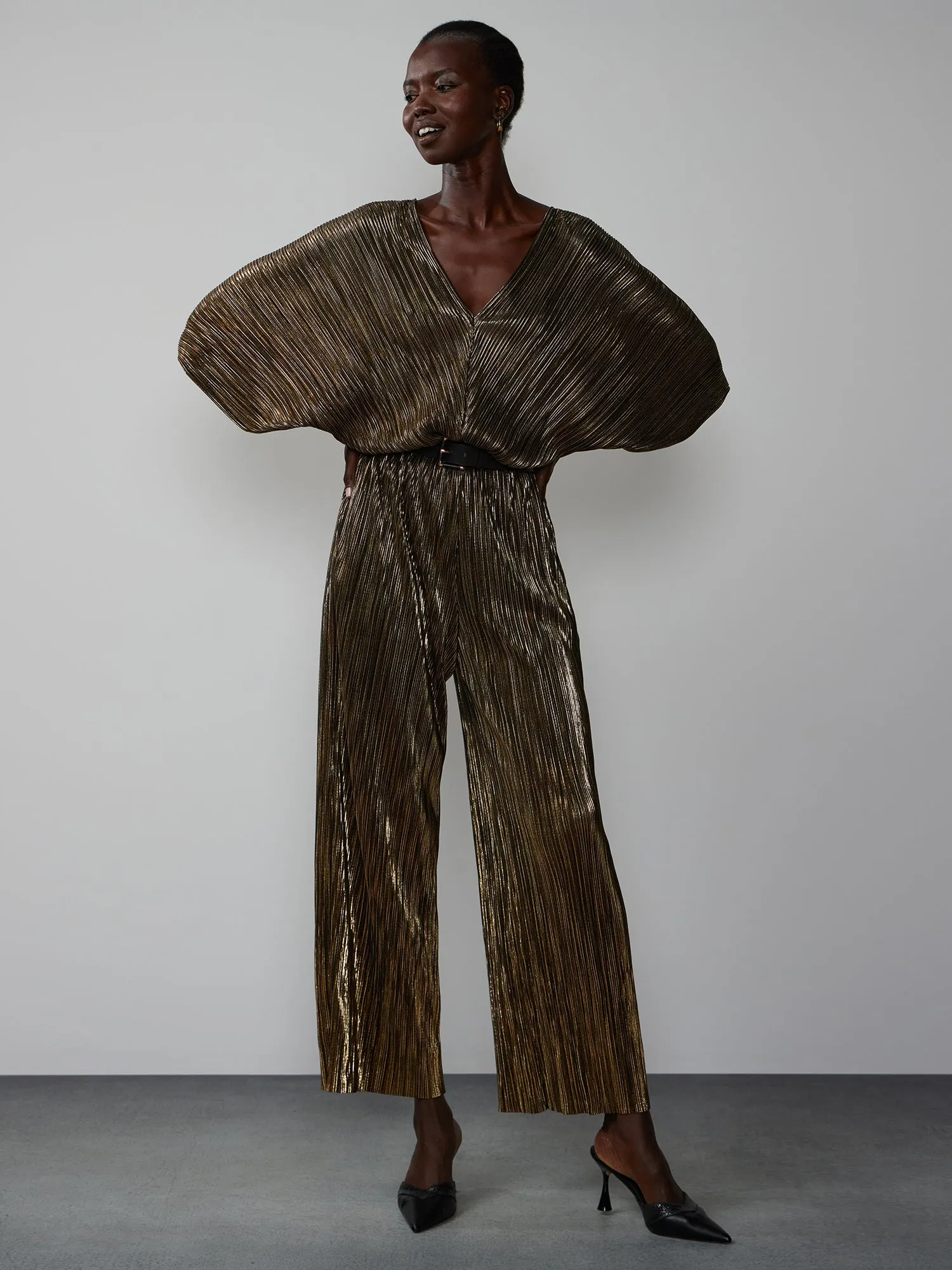 Dolman Sleeve Plisse Jumpsuit
