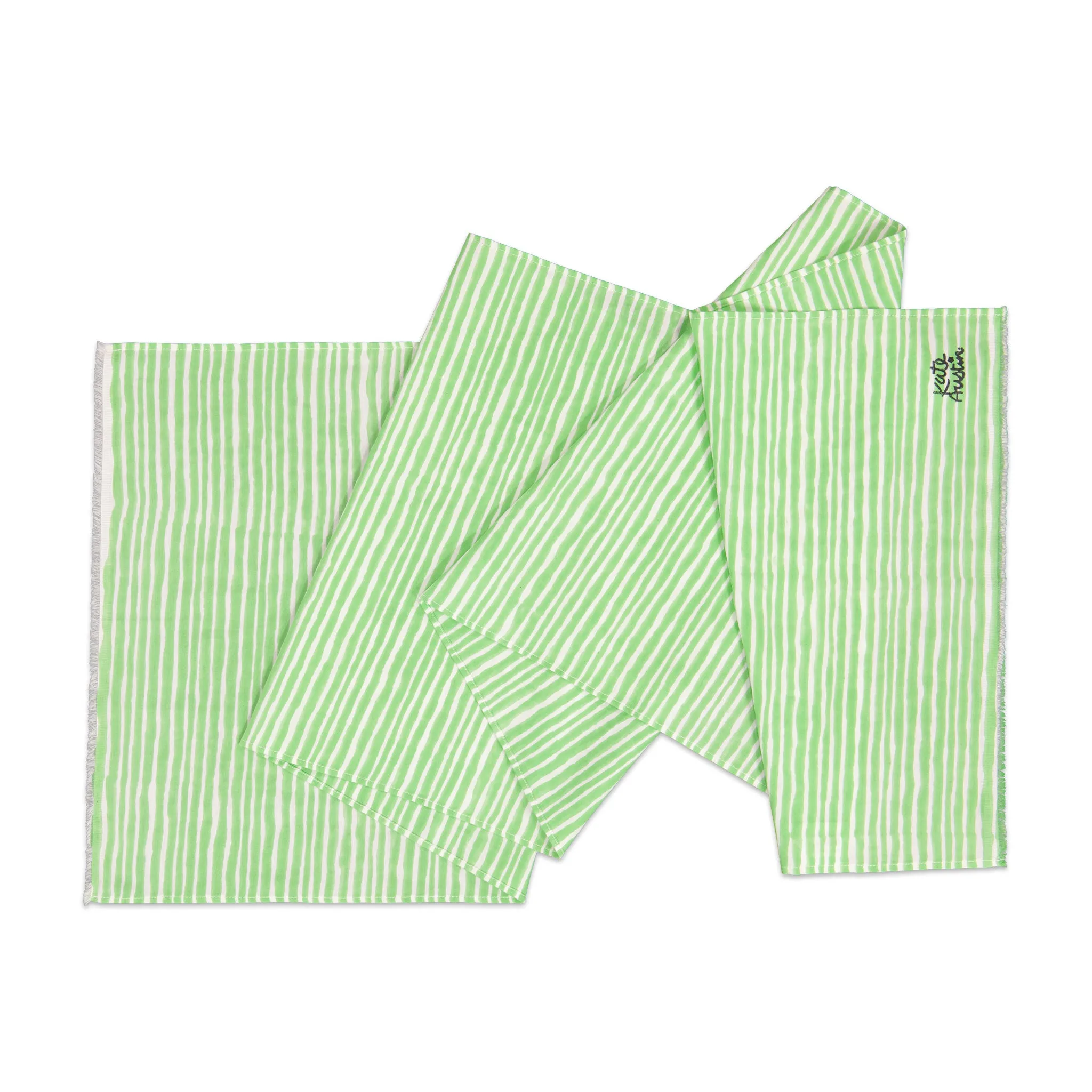 Donna Scarf in Green White Wavy Stripe