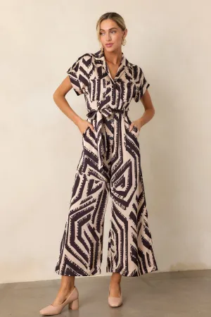 Dream Catching Black Geo Print Short Sleeve Jumpsuit