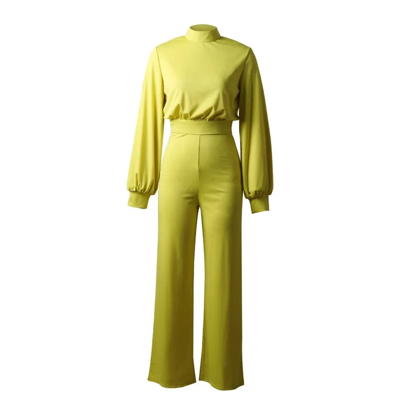 Elegant Long Sleeve Wide Leg Patns Jumpsuit