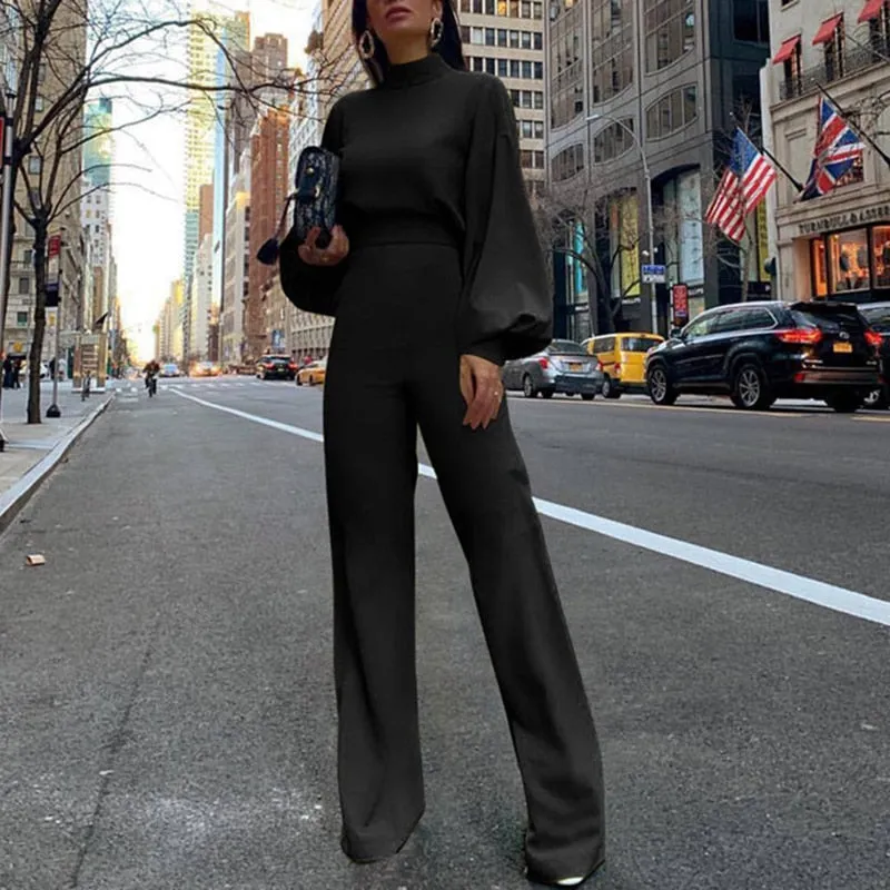 Elegant Long Sleeve Wide Leg Patns Jumpsuit