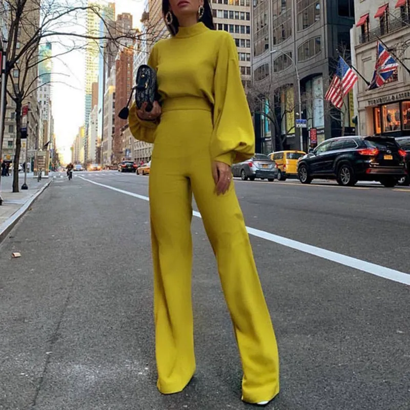 Elegant Long Sleeve Wide Leg Patns Jumpsuit