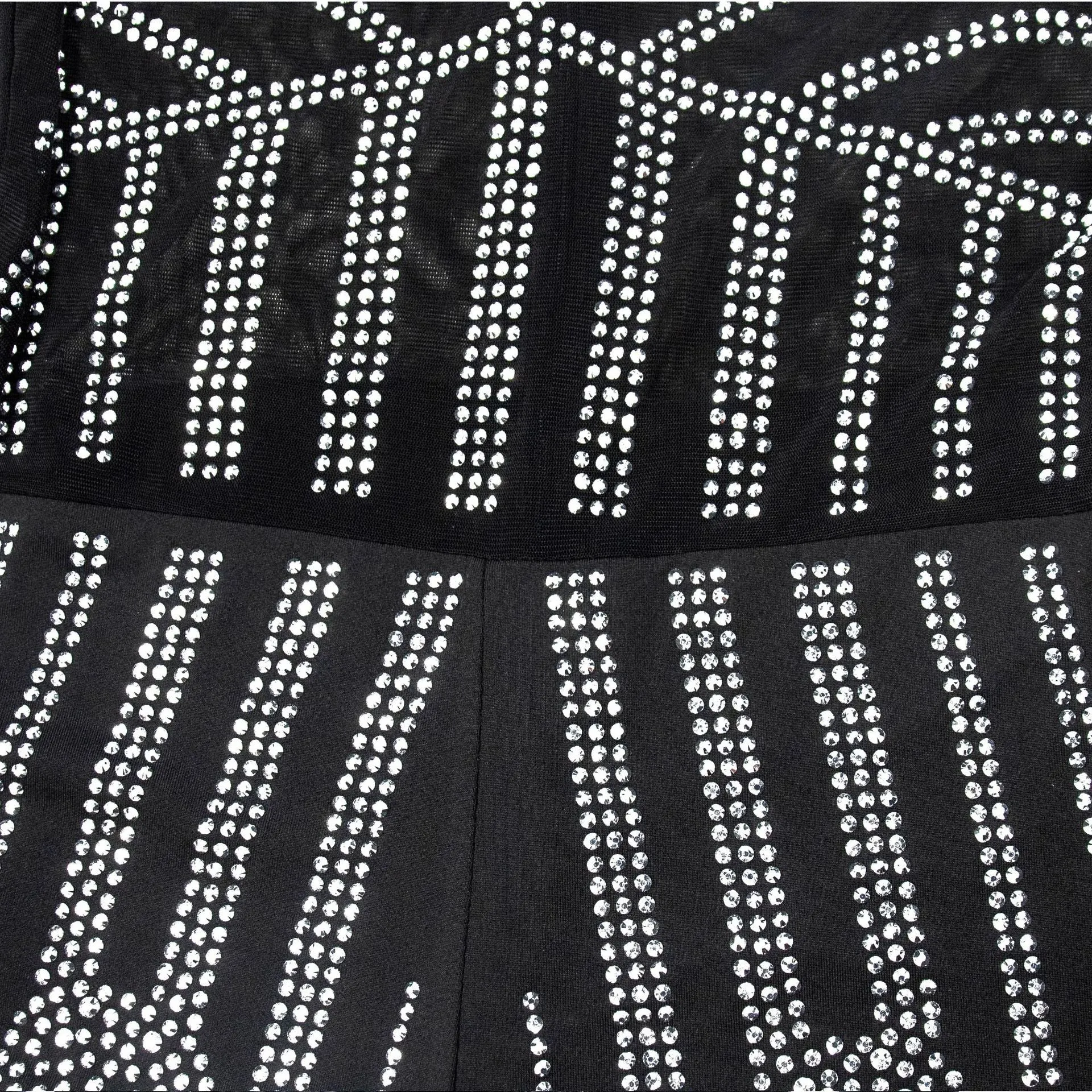 Elegant Monochrome Mesh Embellished Long-Sleeve Sparkly Jumpsuit