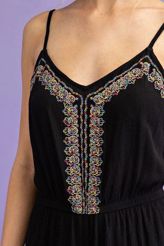 Embroidered V-Neck Jumpsuit