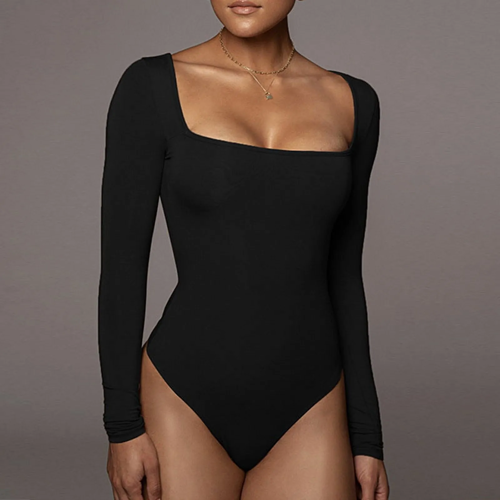 Emery - Sleek Square Neck Long Sleeve Jumpsuit for Women