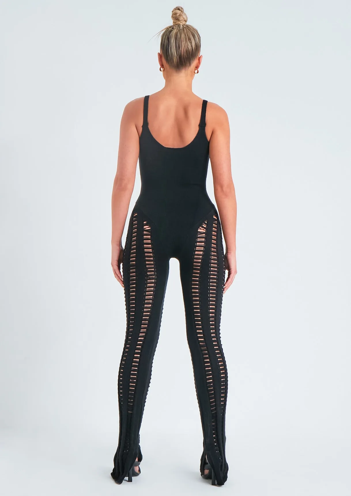 Eva Black Laddered Knitted Seam Jumpsuit