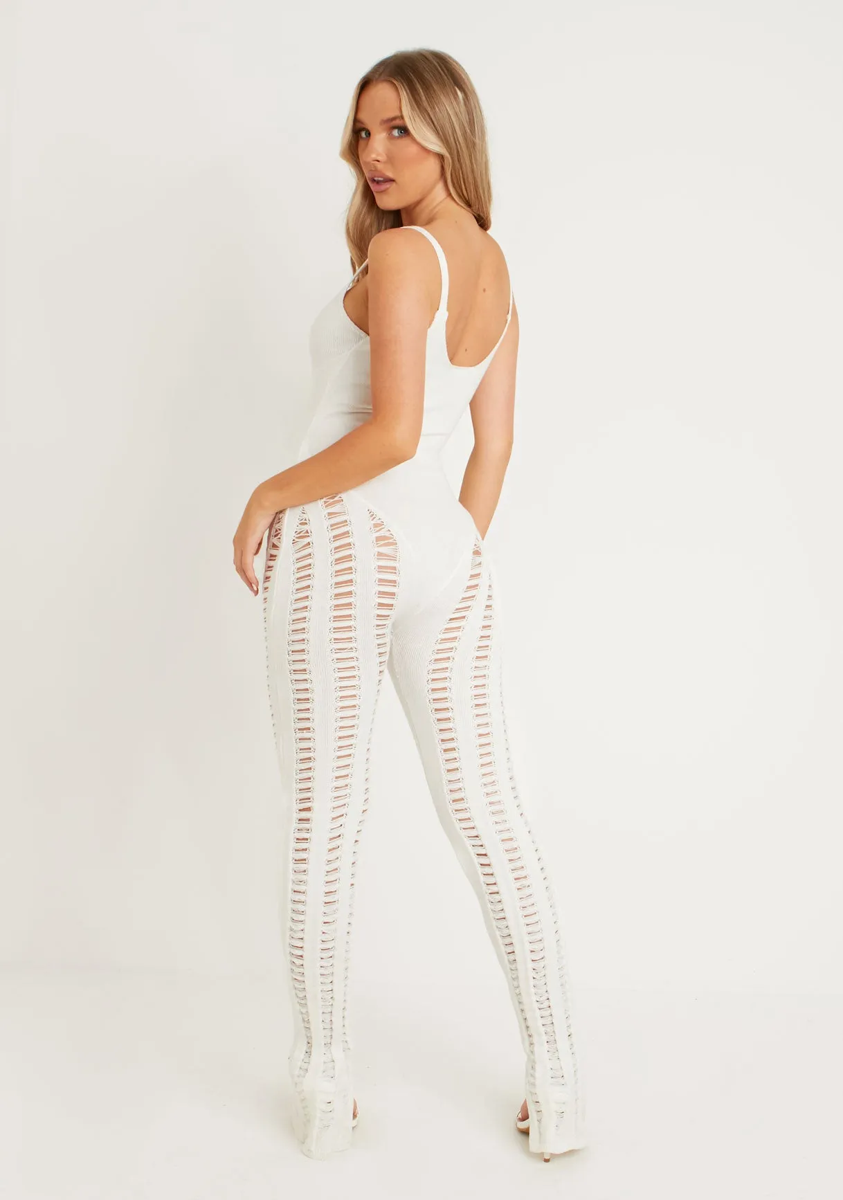 Eva Cream Laddered Knitted Seam Jumpsuit