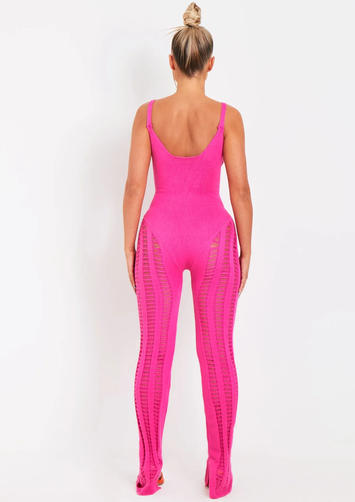 Eva Pink Laddered Knitted Seam Jumpsuit