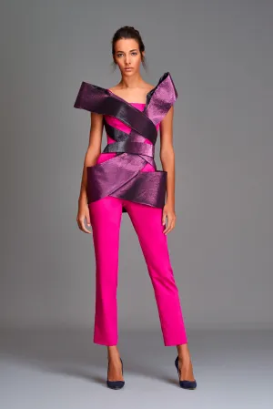 Faille Jumpsuit with Metallic Panels