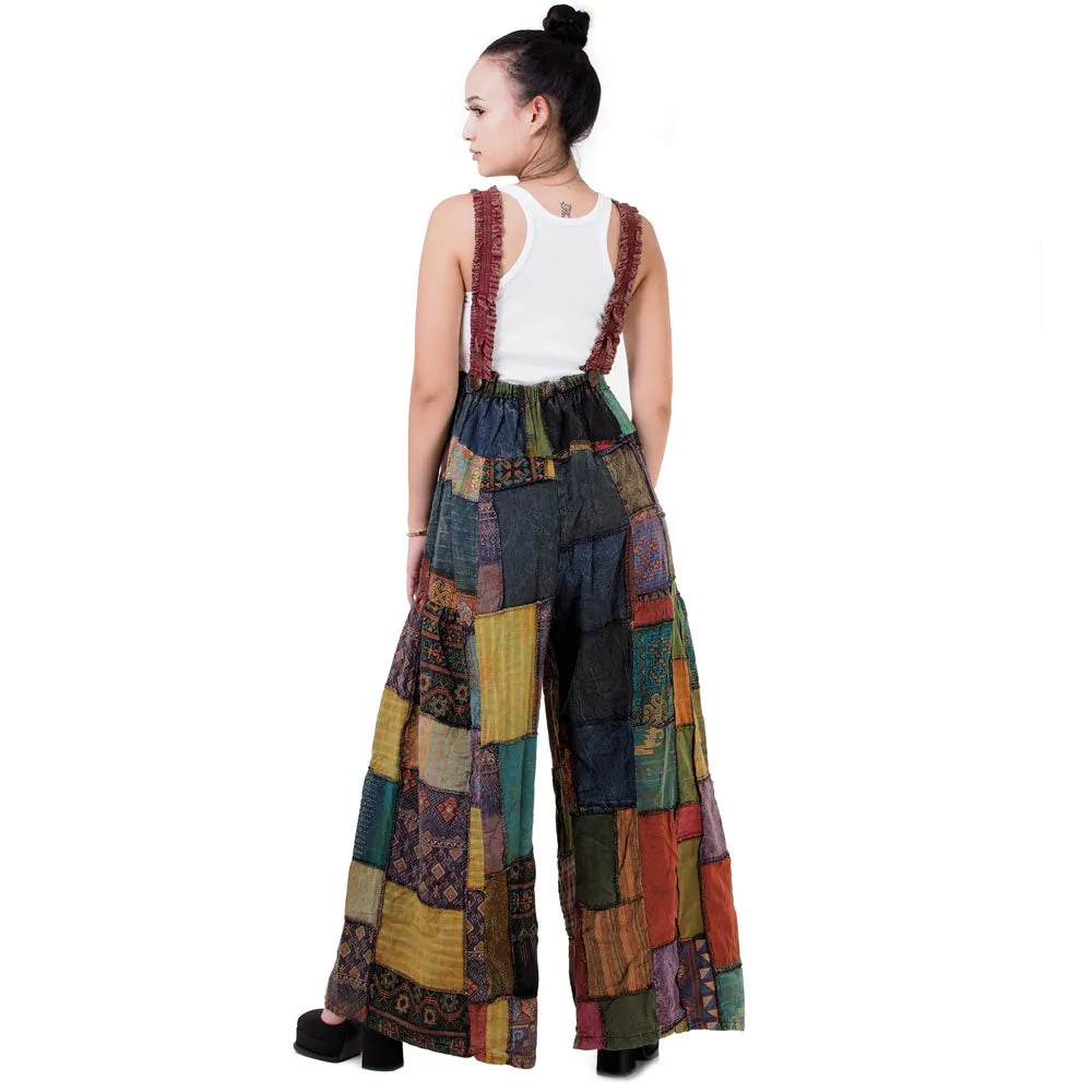 Forest Green Spiritual Patchwork Jumpsuit Overall