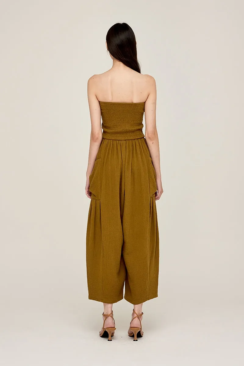 Gauze Strapless Cargo Jumpsuit