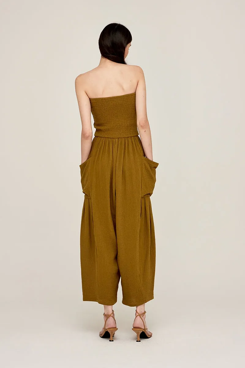 Gauze Strapless Cargo Jumpsuit