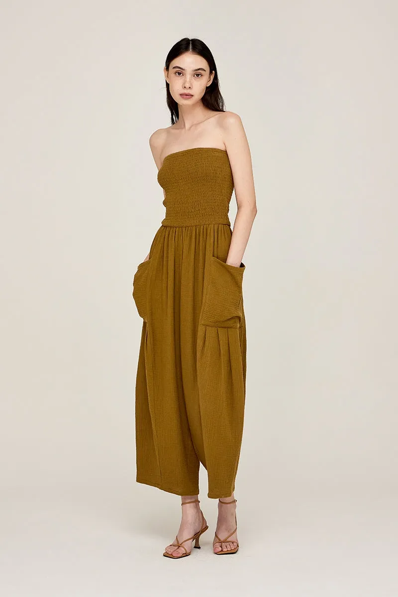 Gauze Strapless Cargo Jumpsuit