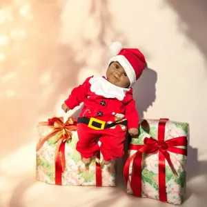 Gender Neutral Baby Red Santa Costume One-Piece Jumpsuit and Hat