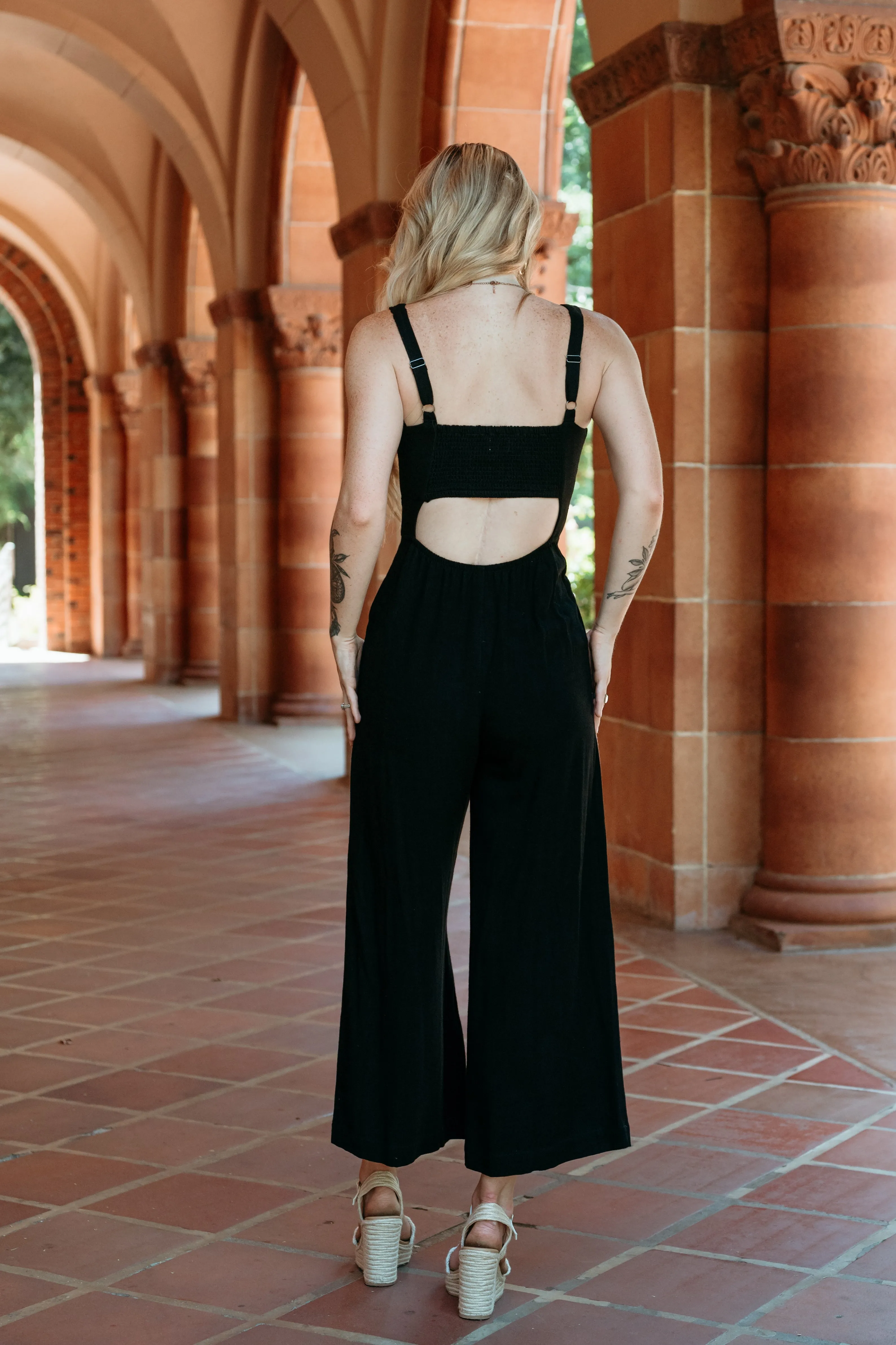 Gianna V-Neck Wide Leg Jumpsuit W/ Back Smocking