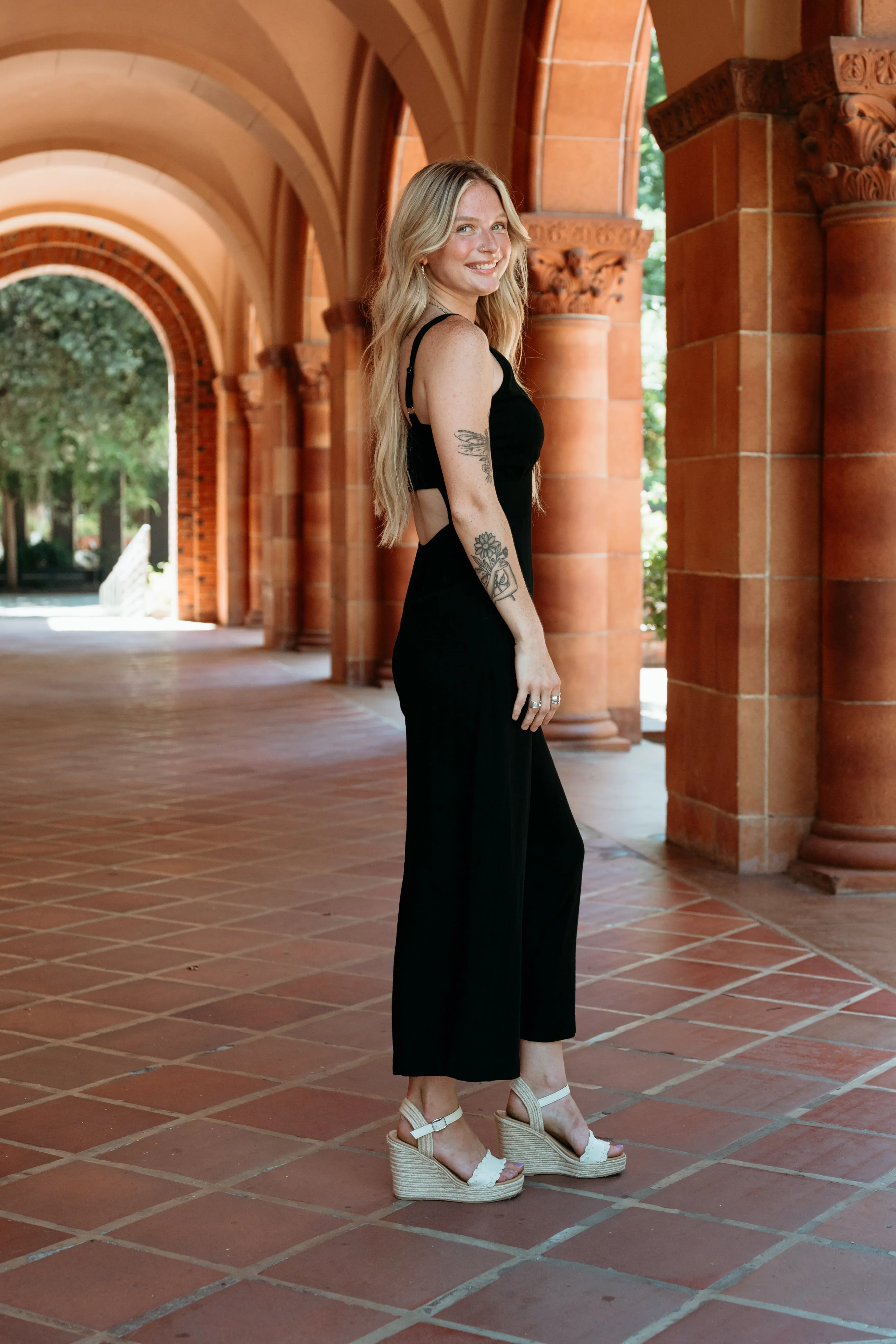 Gianna V-Neck Wide Leg Jumpsuit W/ Back Smocking