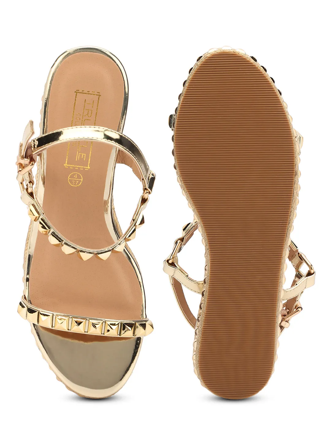Gold Metallic Strapped Wedges