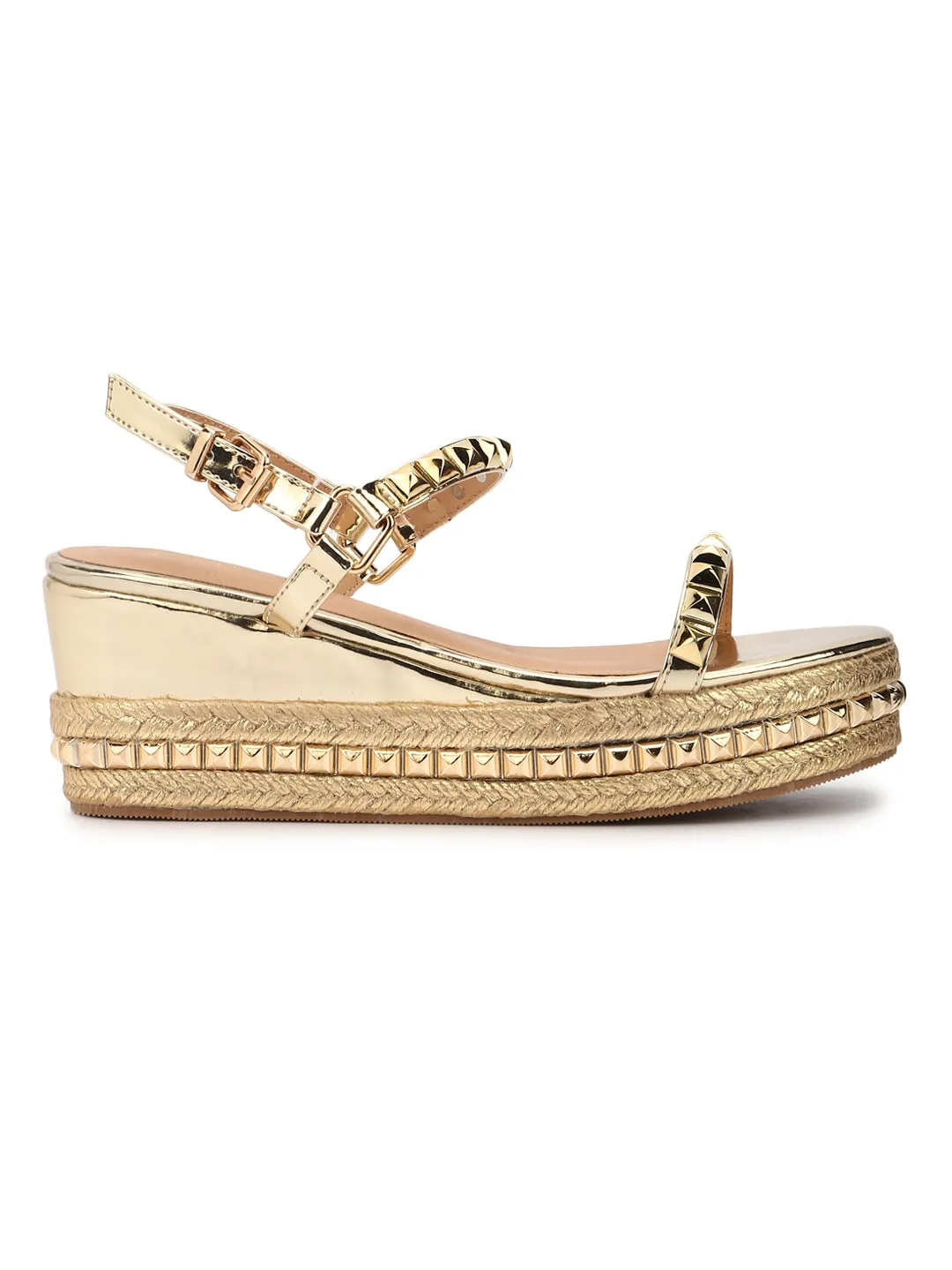 Gold Metallic Strapped Wedges