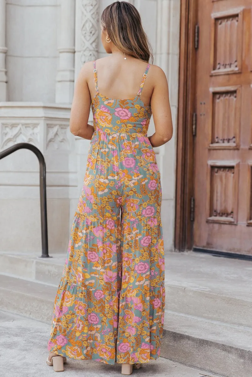 Groovy Vibes Bohemian Floral Print Jumpsuit