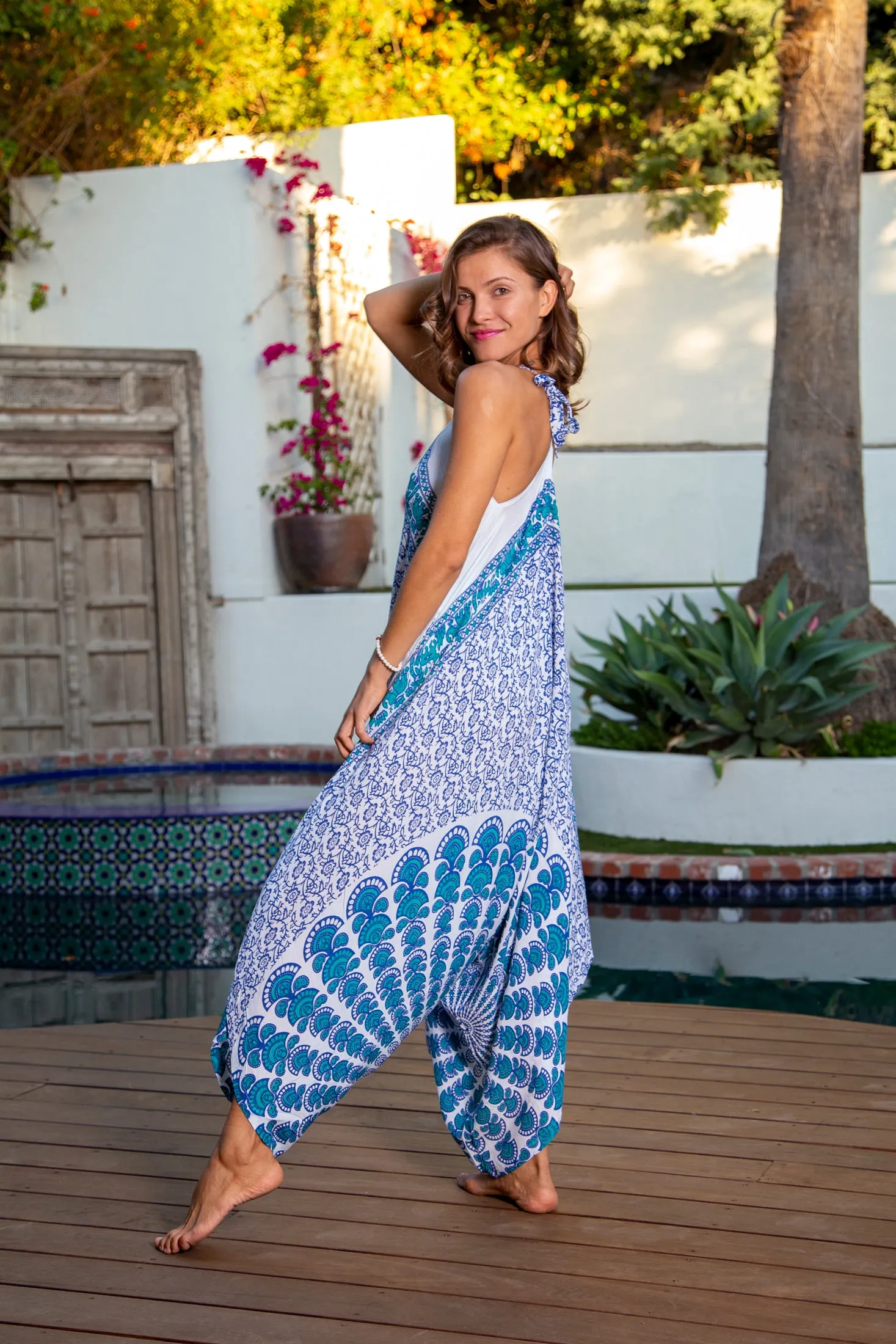 Gypsy Jumpsuit in Peacock White Aqua