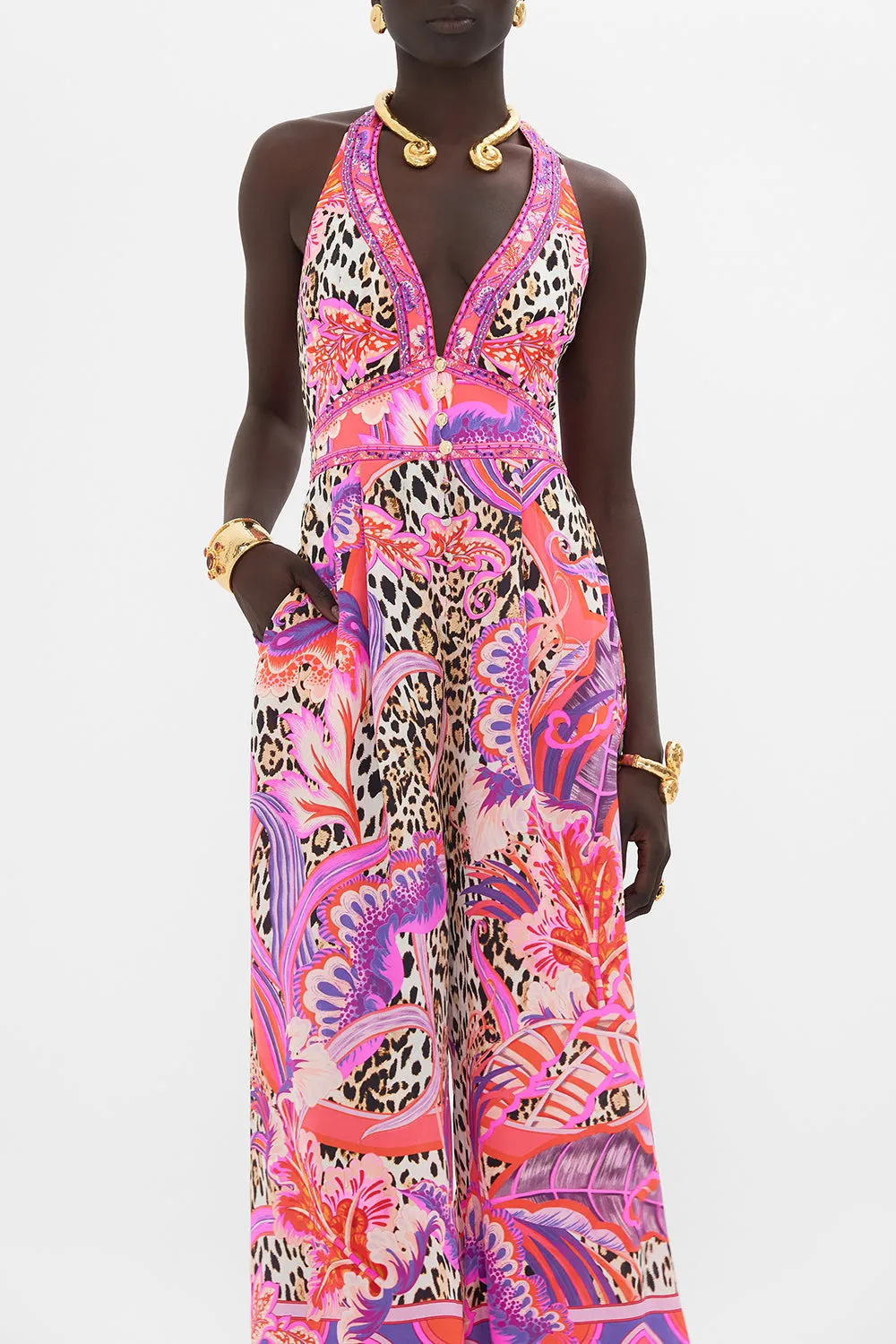 HALTERNECK JUMPSUIT WITH TIE NECK VIOLA VINTAGE