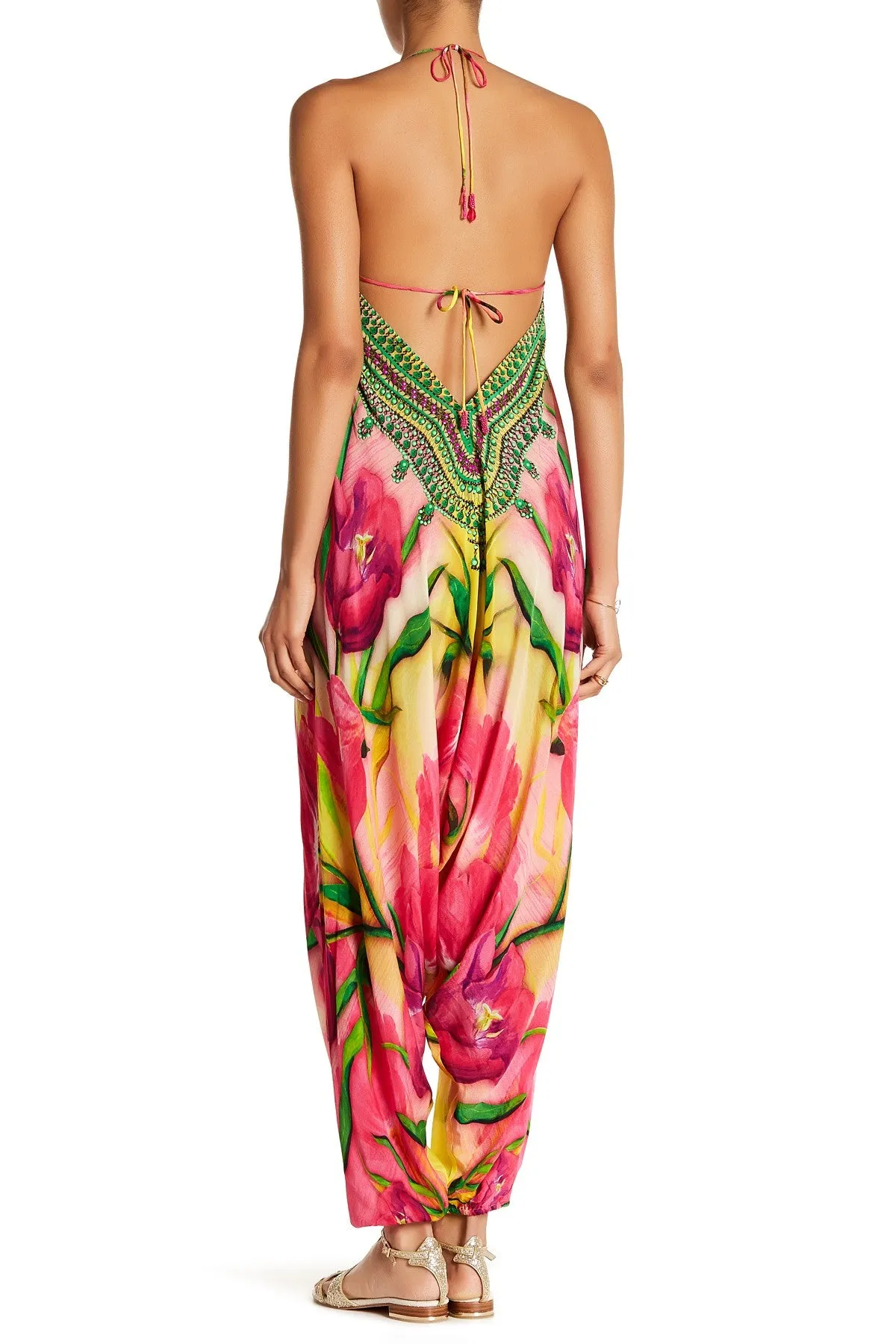 Harem Jumpsuit in Tulip Print Purple