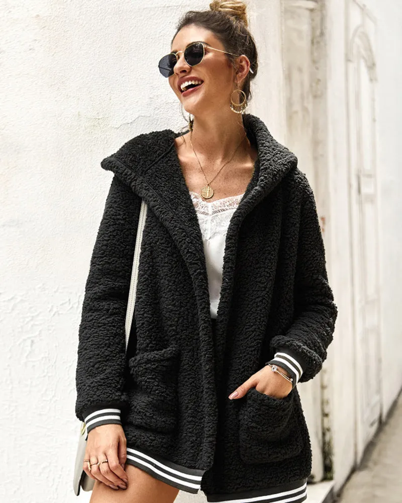Hooded Fleece Loose Cardigans Coat