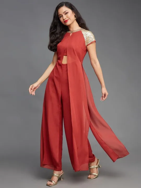 Indo Western Embellished Sequinned Jumpsuit For Women