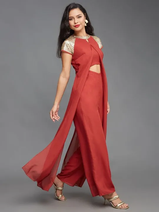 Indo Western Embellished Sequinned Jumpsuit For Women