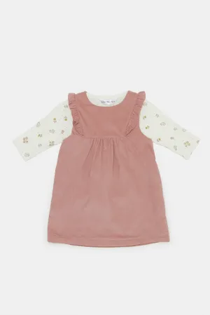 Infant Girls Pink Cord Dungaree With T-Shirt (2 Piece)