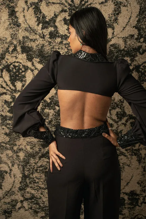 Italian Suiting Embroidered Collar Jumpsuit