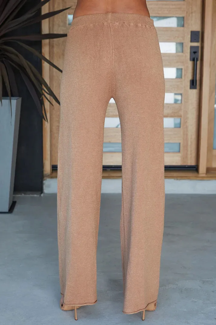 Italian Viscose Knit Cozy Flared Pant by Milio Milano in Camel