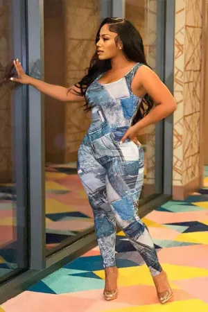 JA244 Graphic Sleeveless Jumpsuits