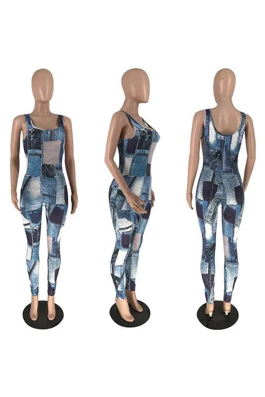 JA244 Graphic Sleeveless Jumpsuits