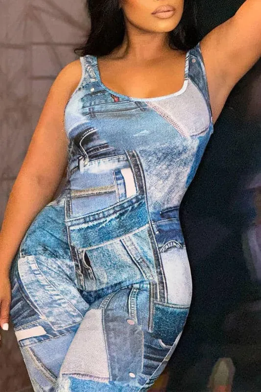 JA244 Graphic Sleeveless Jumpsuits