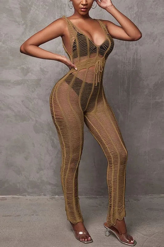 JA310 Crochet Sleeveless Jumpsuits