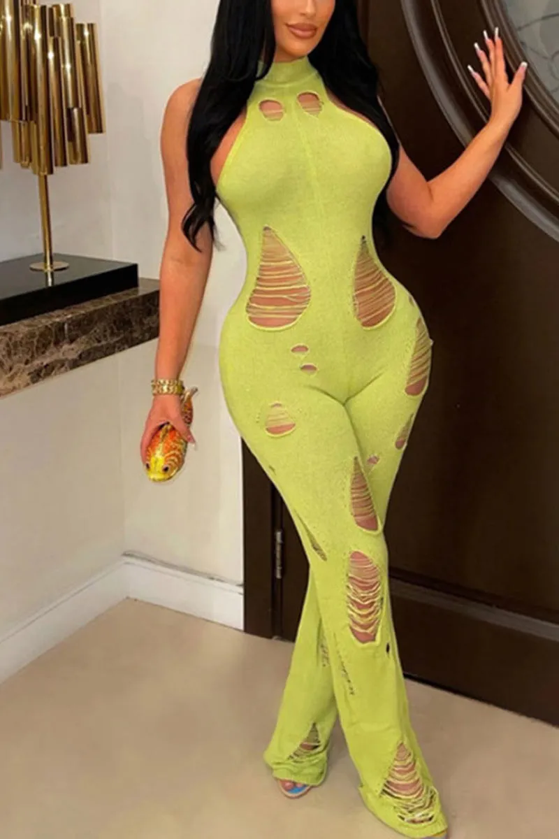 JD480 Crochet Halter Jumpsuits